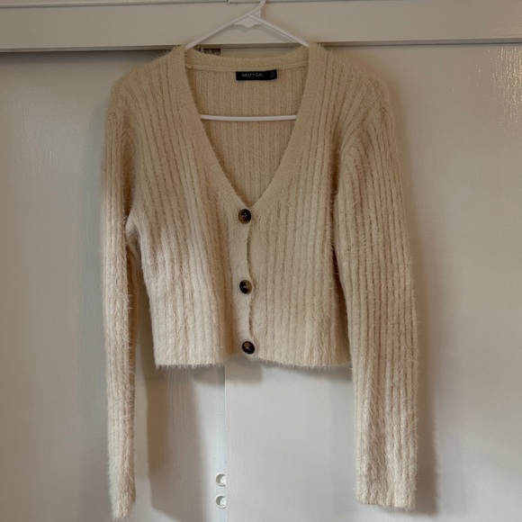 Nasty Gal Cream Button-Up Cardigan - Picture 1 of 5